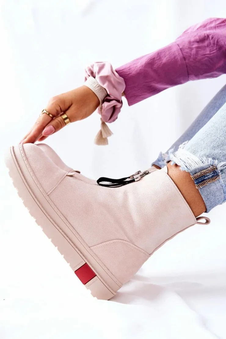 Boto Botki Damskie Na Platformie Beżowe Charlee