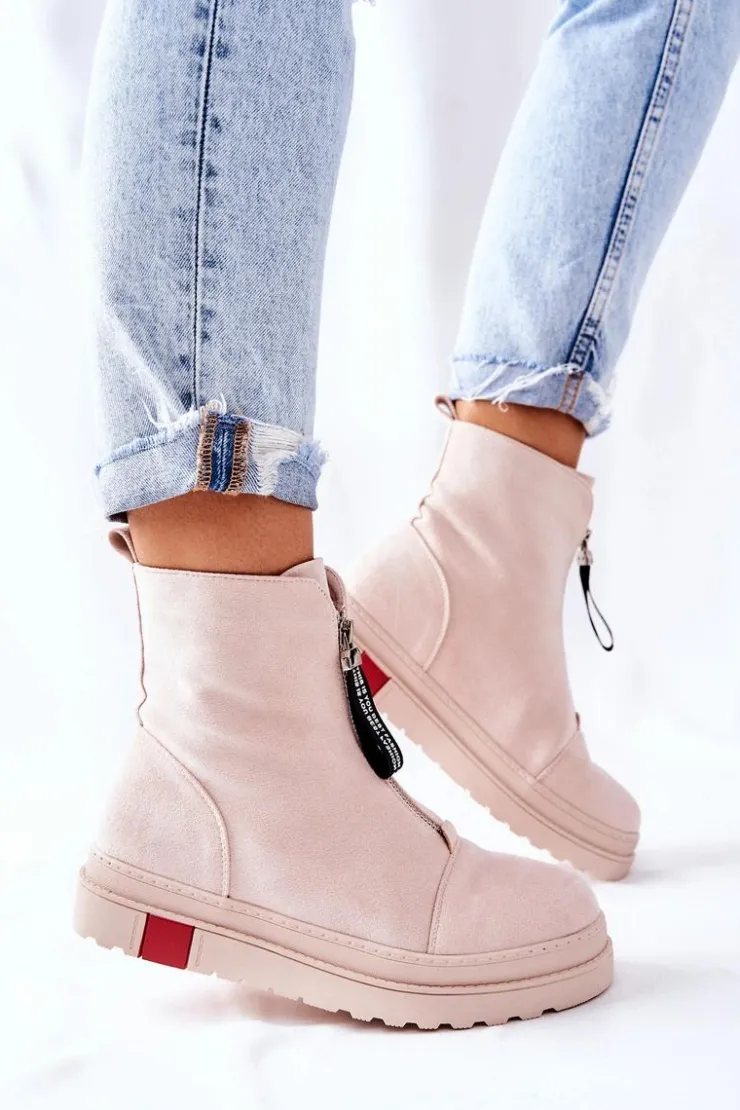 Boto Botki Damskie Na Platformie Beżowe Charlee