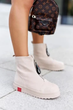 Boto Botki Damskie Na Platformie Beżowe Charlee