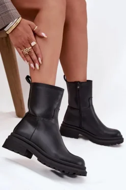 Outlet Boto Botki Damskie Na Platformie I Płaskim Obcasie Czarne Levira Czarny