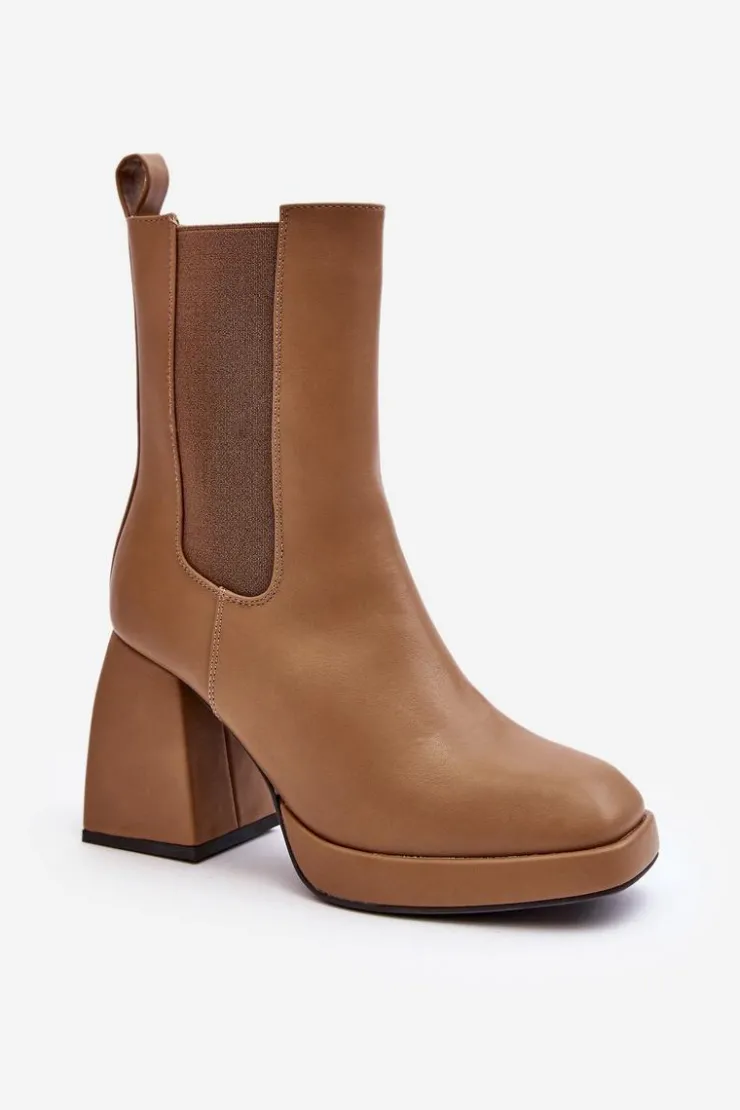 Damskie Boto Botki Damskie Na Platformie I Obcasie Brązowe Stelares