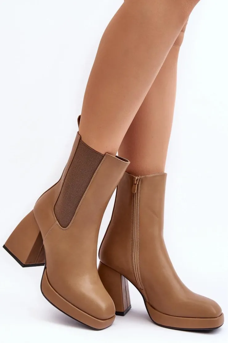 Damskie Boto Botki Damskie Na Platformie I Obcasie Brązowe Stelares