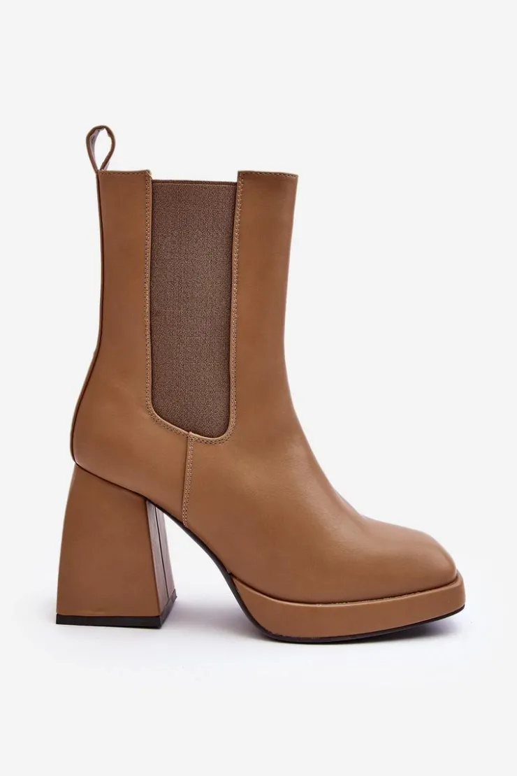Damskie Boto Botki Damskie Na Platformie I Obcasie Brązowe Stelares
