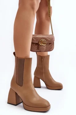 Damskie Boto Botki Damskie Na Platformie I Obcasie Brązowe Stelares