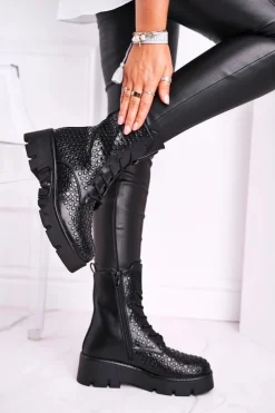 Hot Boto Botki Damskie Na Platformie Grunge Czarne Don't Stop