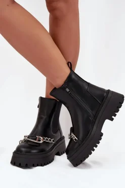 Discount Boto Botki Damskie Na Platformie Z Łańcuchem Czarne Marvella
