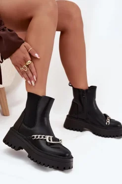 Discount Boto Botki Damskie Na Platformie Z Łańcuchem Czarne Marvella