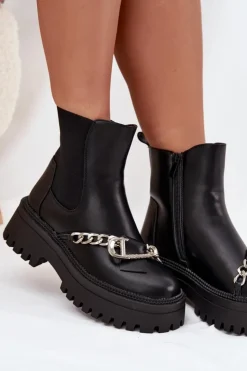 Discount Boto Botki Damskie Na Platformie Z Łańcuchem Czarne Marvella