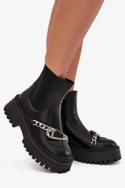 Discount Boto Botki Damskie Na Platformie Z Łańcuchem Czarne Marvella