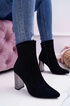 Damskie Boto Botki Damskie Na Srebrnym Słupku Czarne Dimmy