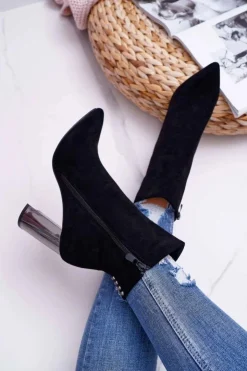 Damskie Boto Botki Damskie Na Srebrnym Słupku Czarne Dimmy