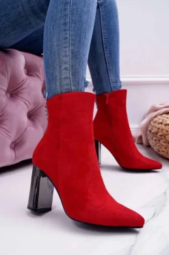 Boto Botki Damskie Na Srebrnym Słupku Czerwone Dimmy