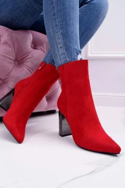 Boto Botki Damskie Na Srebrnym Słupku Czerwone Dimmy