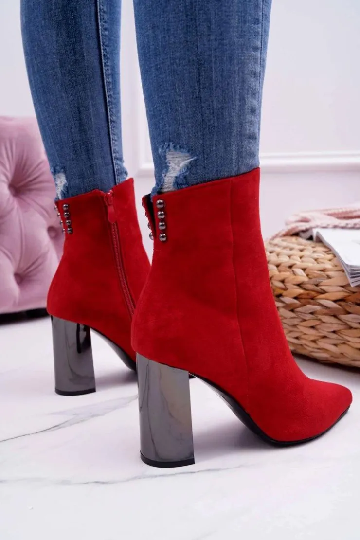 Boto Botki Damskie Na Srebrnym Słupku Czerwone Dimmy