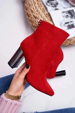 Boto Botki Damskie Na Srebrnym Słupku Czerwone Dimmy