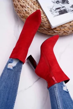 Boto Botki Damskie Na Srebrnym Słupku Czerwone Dimmy