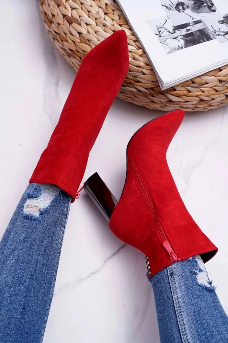 Boto Botki Damskie Na Srebrnym Słupku Czerwone Dimmy