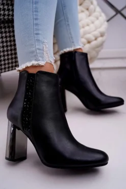 Clearance Boto Botki Damskie Na Srebrnym Słupku Czarne Peve