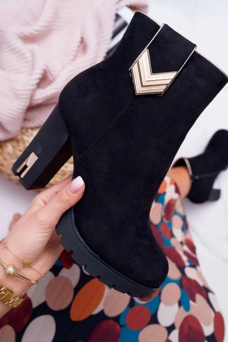 Damskie Boto Botki Damskie Na Słupku Ciepłe Zamszowe M319 Czarne Midway