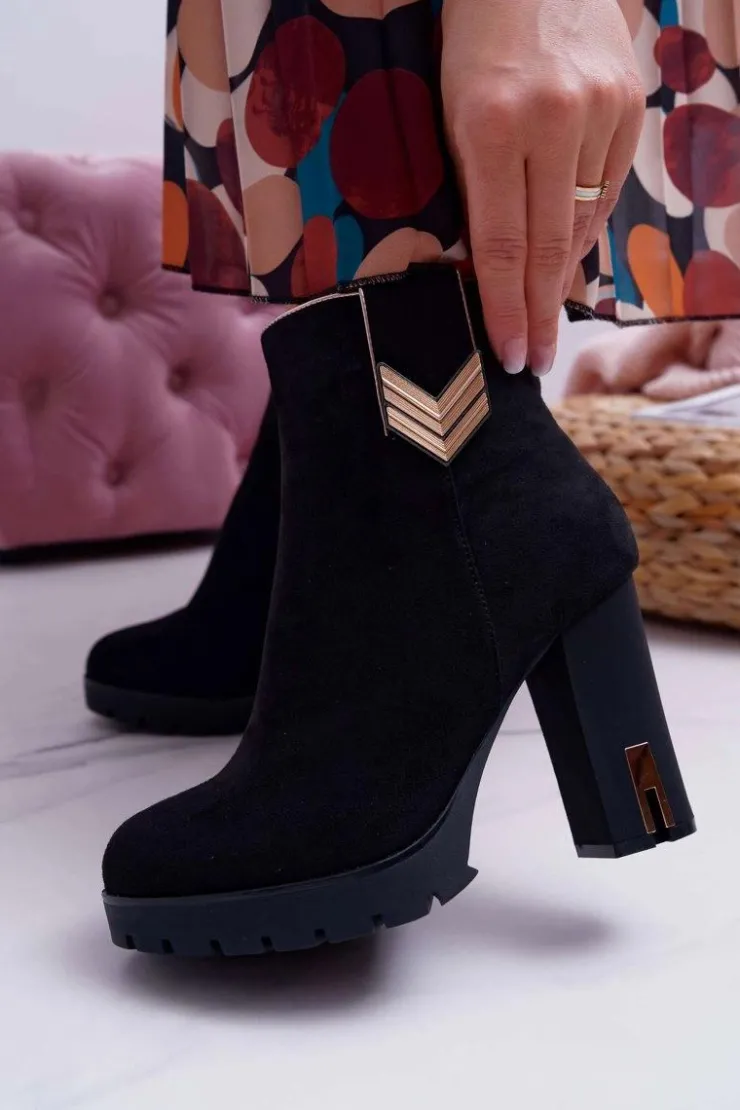 Damskie Boto Botki Damskie Na Słupku Ciepłe Zamszowe M319 Czarne Midway