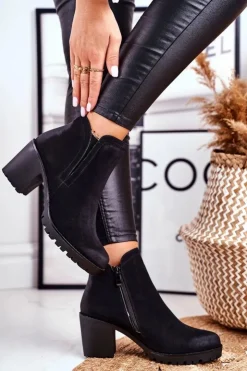 Damskie Damskie buty S.Barski Botki Damskie Na Słupku Ciepłe Czarne Veronica