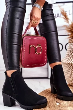 Damskie Damskie buty S.Barski Botki Damskie Na Słupku Ciepłe Czarne Veronica