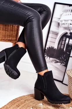 Damskie Damskie buty S.Barski Botki Damskie Na Słupku Ciepłe Czarne Veronica