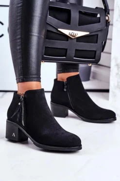 Clearance Damskie buty S.Barski Botki Damskie Na Słupku Ciepłe Czarne Blanche