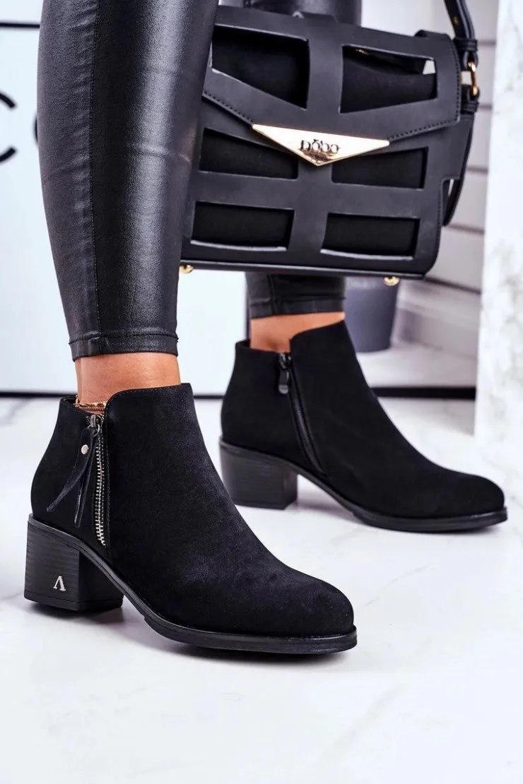 Clearance Damskie buty S.Barski Botki Damskie Na Słupku Ciepłe Czarne Blanche