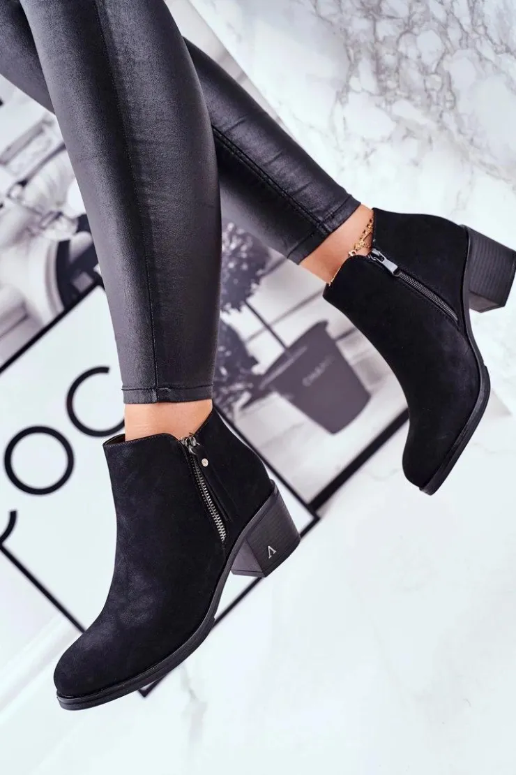 Clearance Damskie buty S.Barski Botki Damskie Na Słupku Ciepłe Czarne Blanche