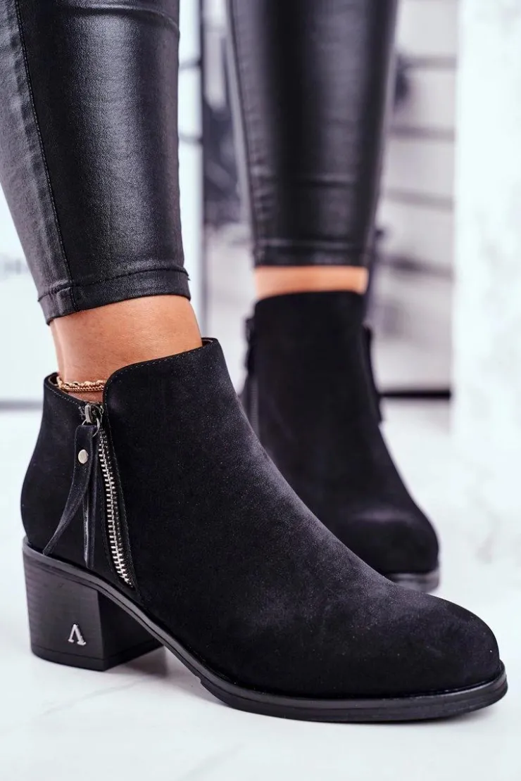 Clearance Damskie buty S.Barski Botki Damskie Na Słupku Ciepłe Czarne Blanche