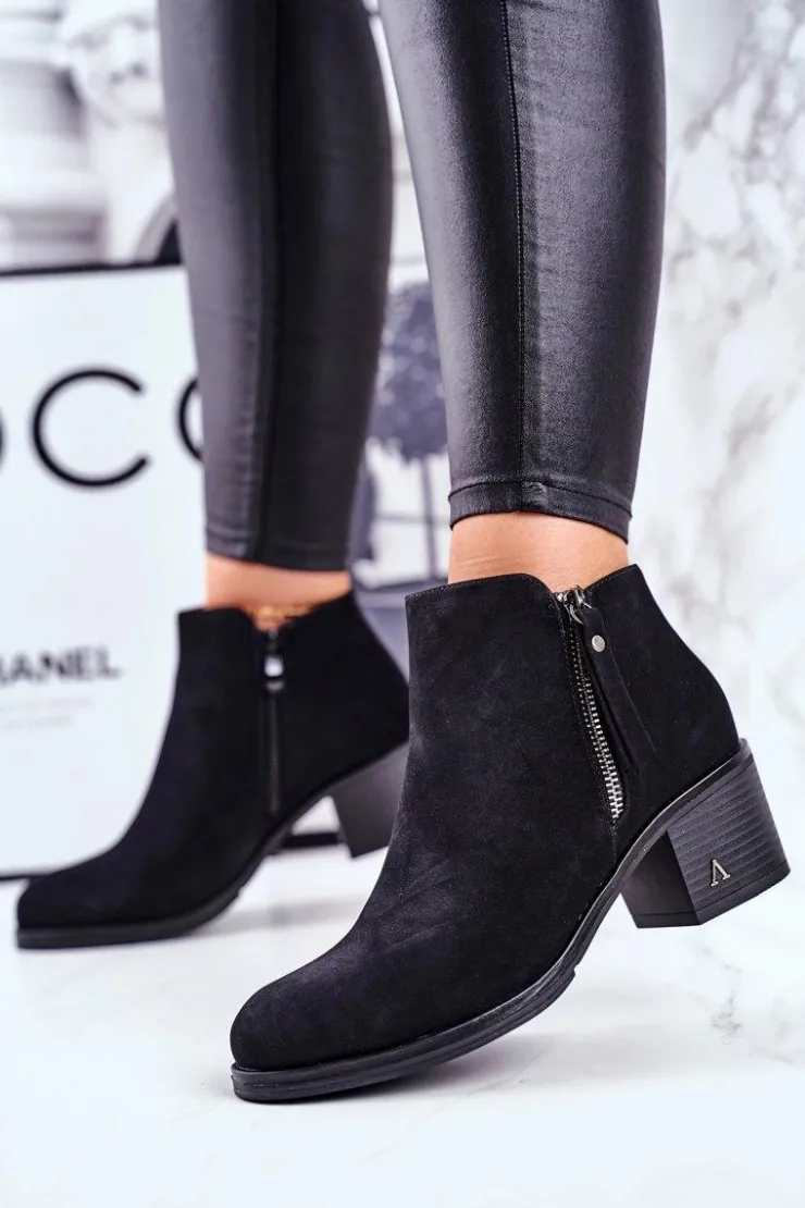 Clearance Damskie buty S.Barski Botki Damskie Na Słupku Ciepłe Czarne Blanche