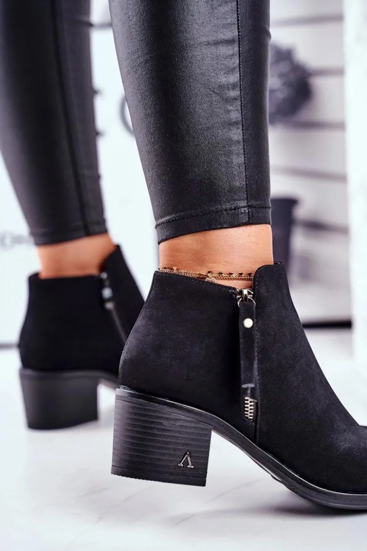 Clearance Damskie buty S.Barski Botki Damskie Na Słupku Ciepłe Czarne Blanche