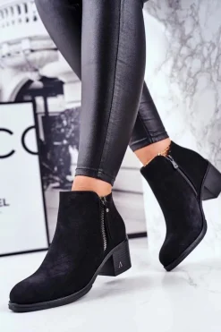 Clearance Damskie buty S.Barski Botki Damskie Na Słupku Ciepłe Czarne Blanche