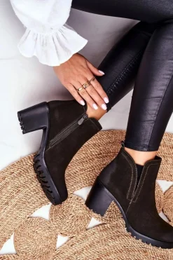 Damskie buty S.Barski Botki Zimowe Damskie|Botki Na Obcasie*Botki Damskie Na Słupku Ciepłe Khaki Veronica