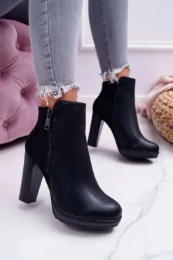 Damskie Boto Botki Damskie Na Słupku Czarne Malma