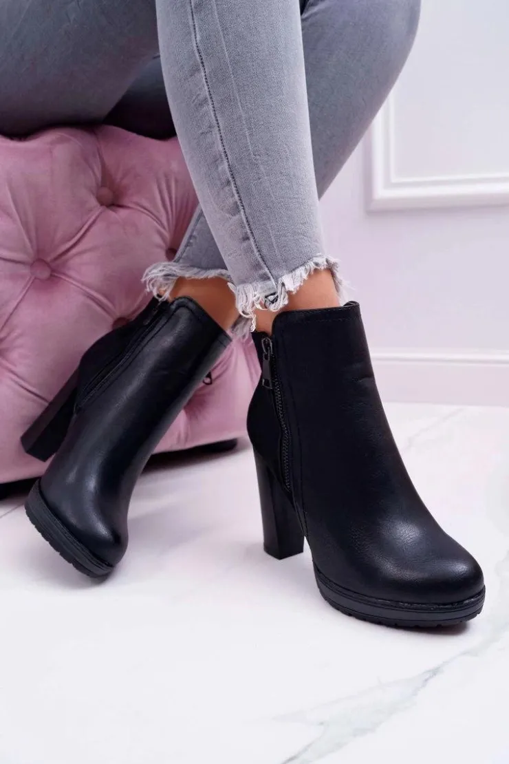 Damskie Boto Botki Damskie Na Słupku Czarne Malma