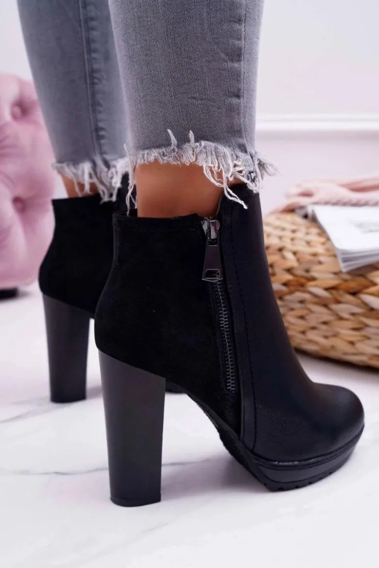 Damskie Boto Botki Damskie Na Słupku Czarne Malma