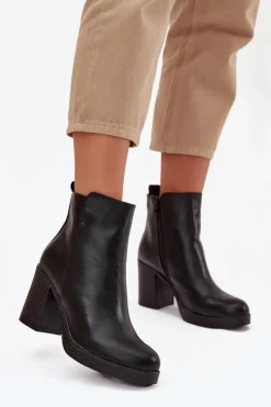 Boto Botki Skórzane|Botki Na Słupku*Botki Damskie Na Słupku Czarne Ryselle