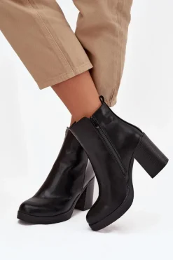 Boto Botki Skórzane|Botki Na Słupku*Botki Damskie Na Słupku Czarne Ryselle
