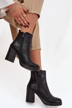 Boto Botki Skórzane|Botki Na Słupku*Botki Damskie Na Słupku Czarne Ryselle