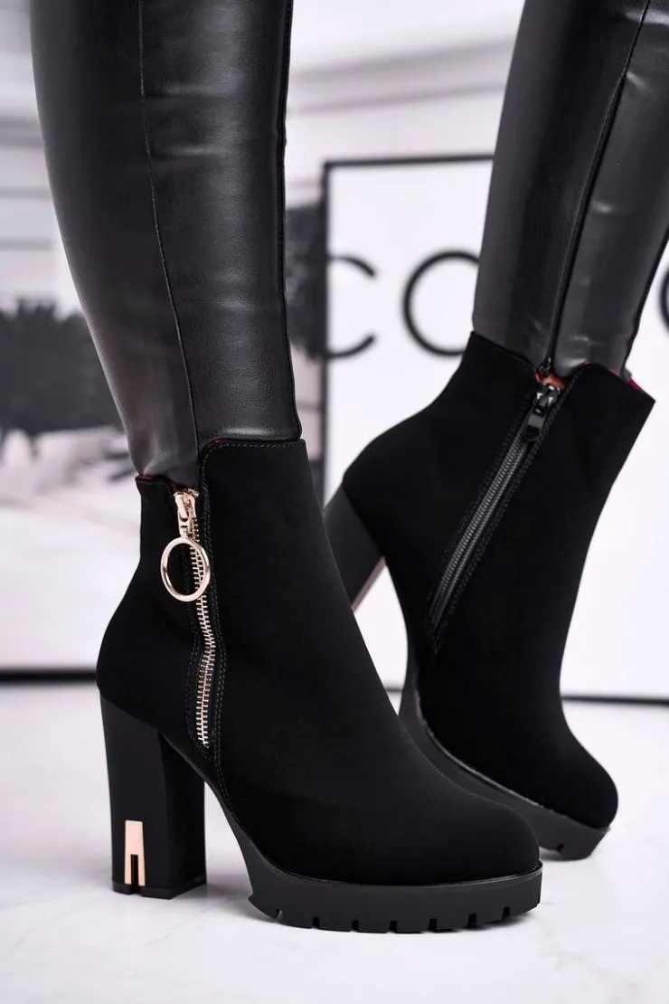 New Boto Botki Damskie Na Słupku Czarne Yris