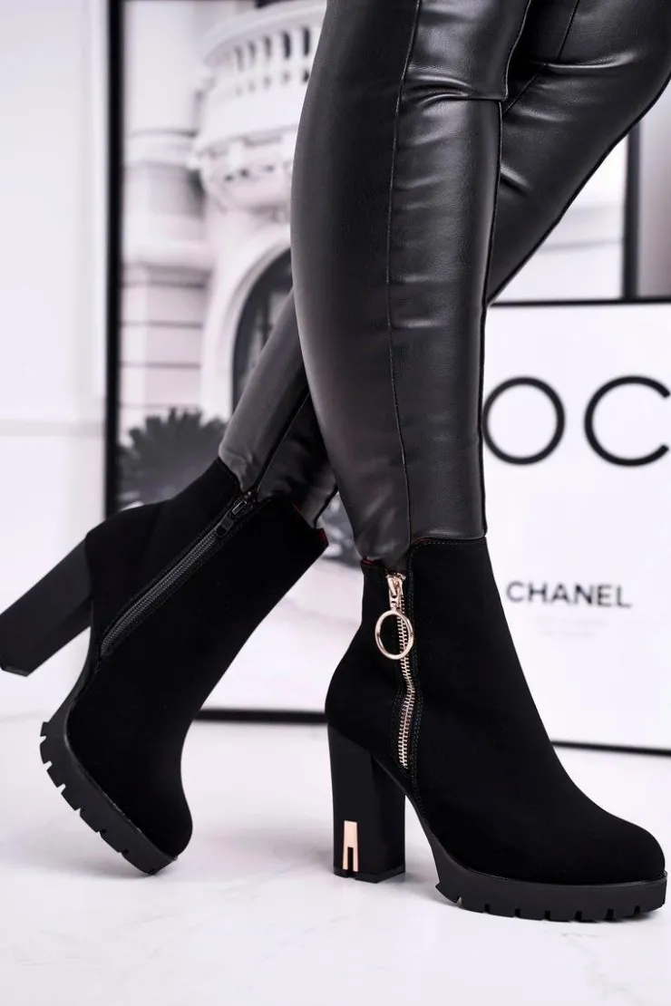 New Boto Botki Damskie Na Słupku Czarne Yris