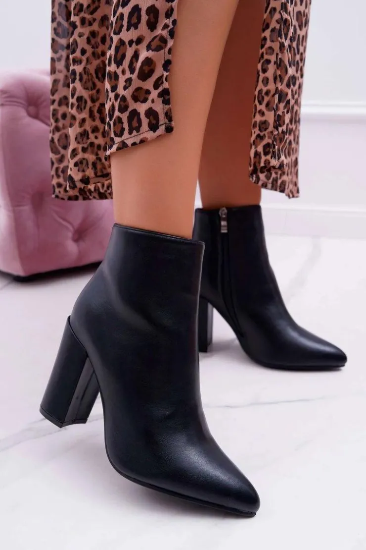 Online Boto Botki Damskie na Słupku Czarne Bangaro