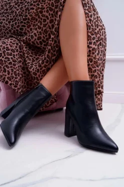 Online Boto Botki Damskie na Słupku Czarne Bangaro