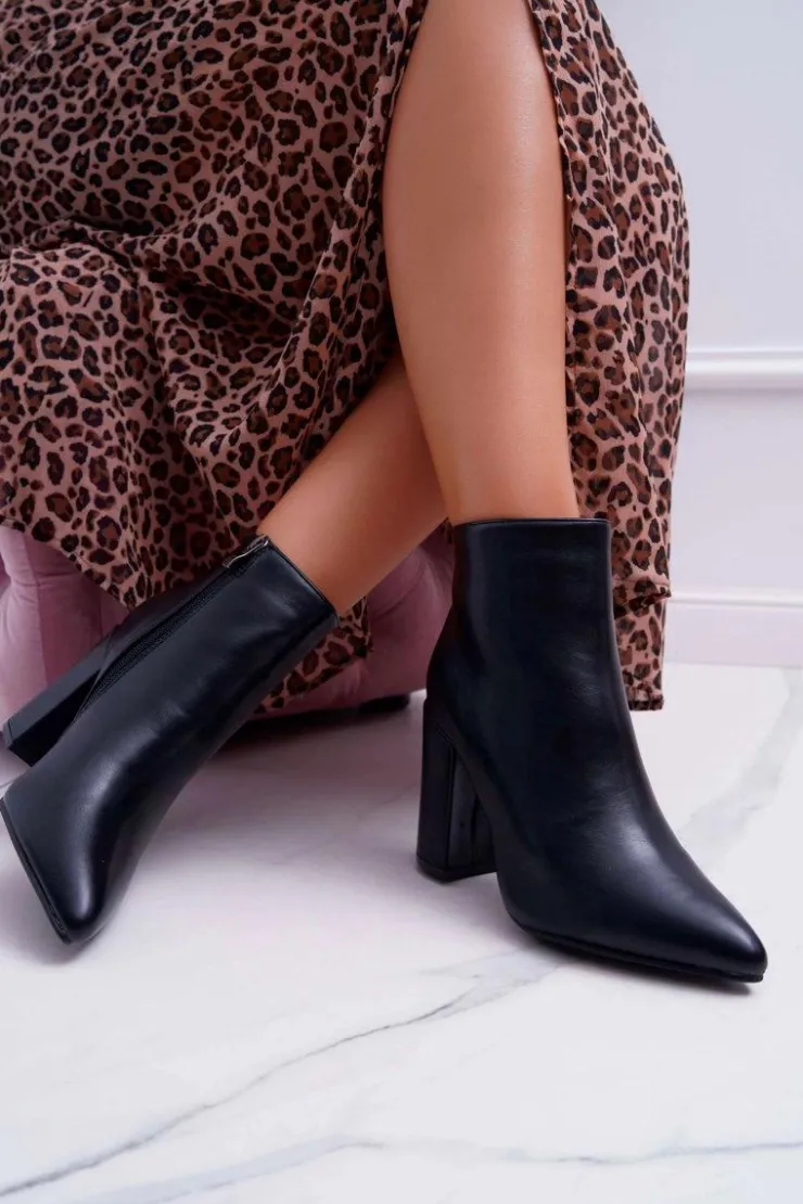 Online Boto Botki Damskie na Słupku Czarne Bangaro