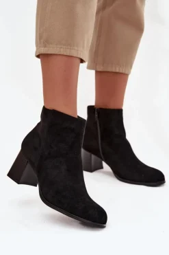Outlet Boto Botki Damskie Na Słupku Eko Zamszowe Czarne Marilou Czarny