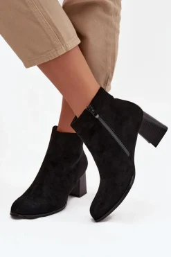 Outlet Boto Botki Damskie Na Słupku Eko Zamszowe Czarne Marilou Czarny