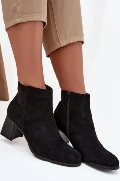 Outlet Boto Botki Damskie Na Słupku Eko Zamszowe Czarne Marilou Czarny