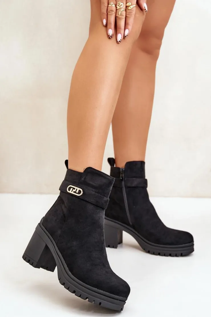 Boto Botki Na Słupku|Czarne Botki*Botki Damskie Na Słupku Eko Zamszowe Ocieplane Na Zamek Czarne Laonora